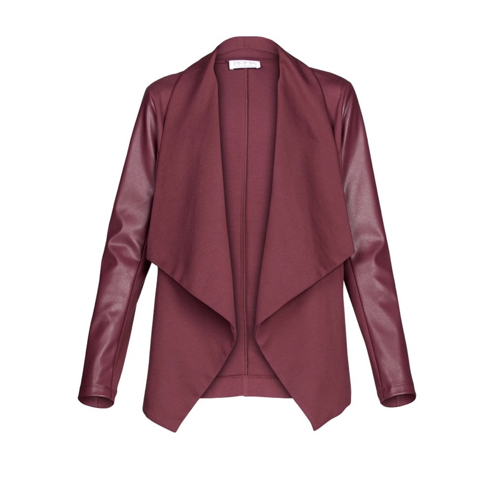 Sofia Vergara Women's Drape Front Jacket with Faux Leather Sleeves